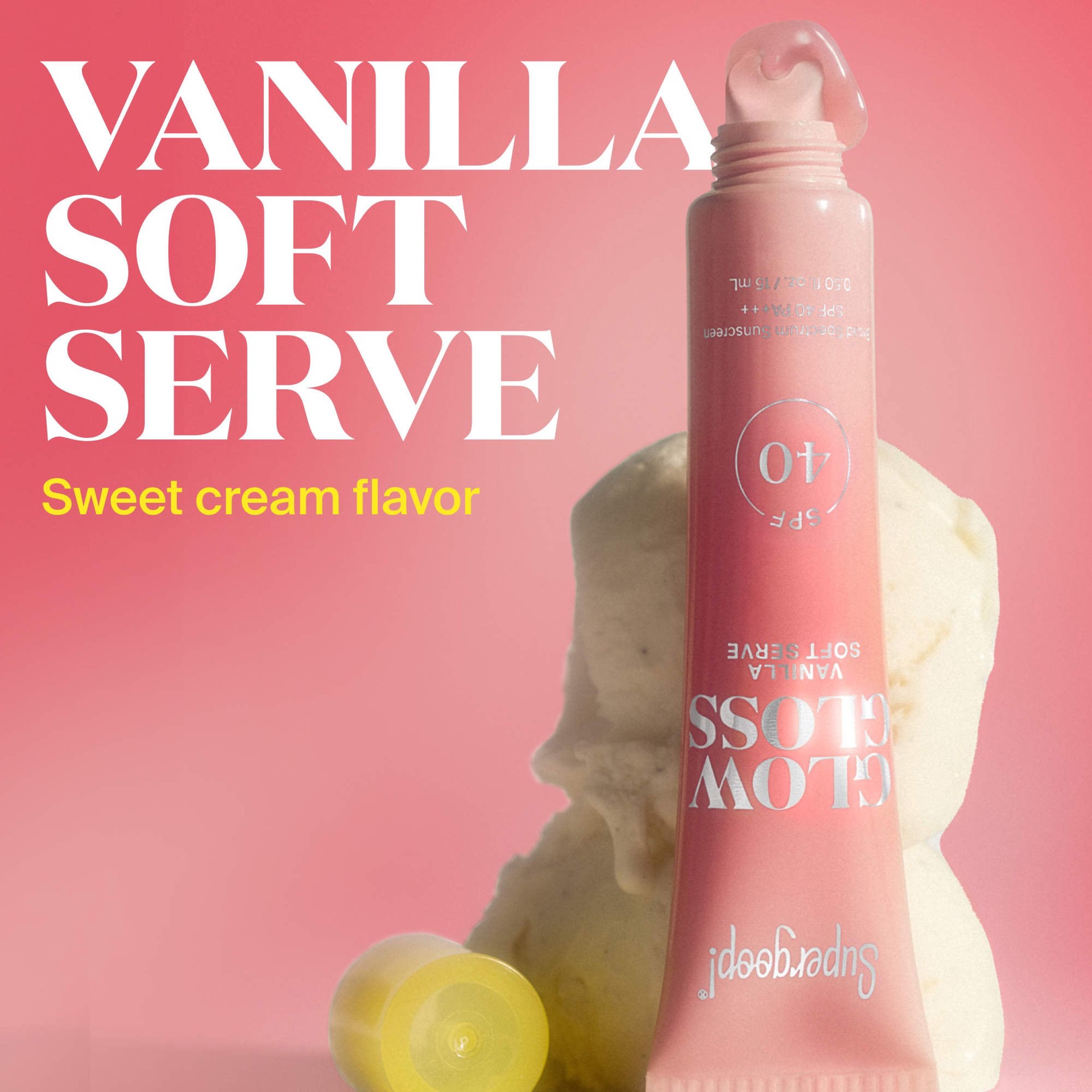 slide 4 of 9, Supergoop! Glow Gloss SPF 40 Lip Balm with Peptides and Shea Butter Vanilla Soft Serve, 0.5 oz/15 ml