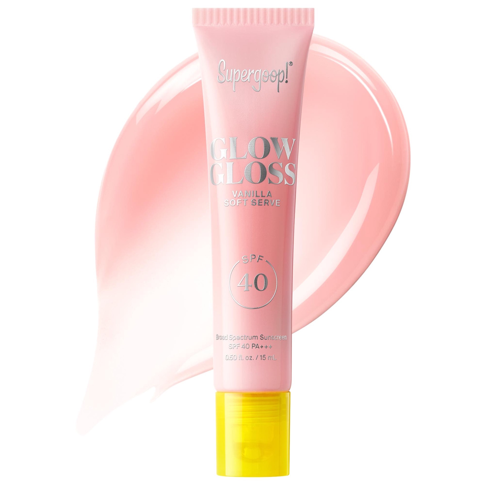 slide 1 of 9, Supergoop! Glow Gloss SPF 40 Lip Balm with Peptides and Shea Butter Vanilla Soft Serve, 0.5 oz/15 ml