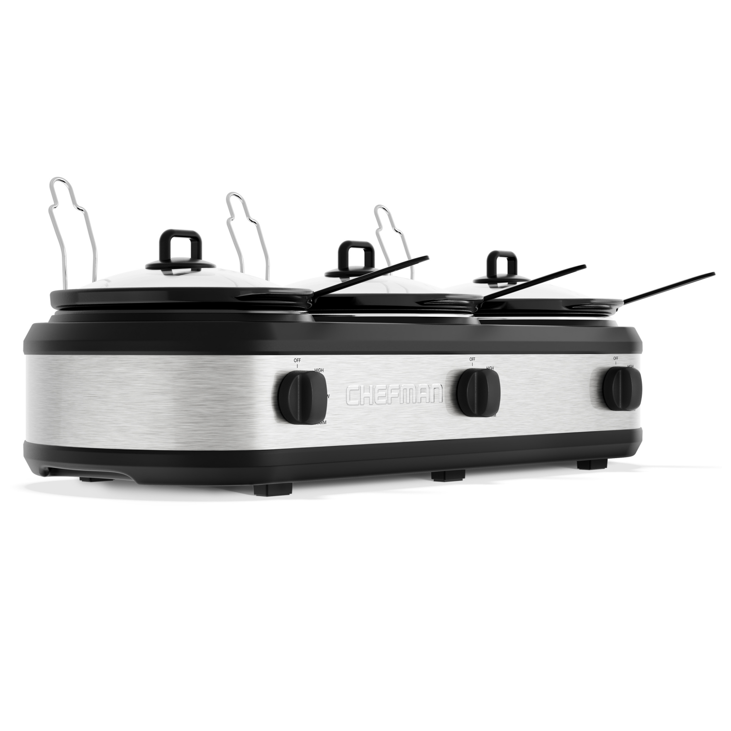 slide 2 of 2, Chefman 7.5 Qt. Triple Slow Cooker & Buffet Server, Stainless Steel, 7.5 qt