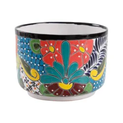Blue Orange Pottery Talavera Low Cylinder Planter