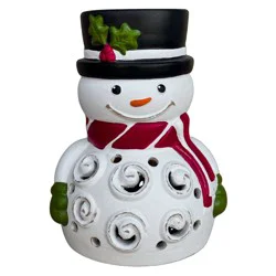 Blue Orange Pottery Red Snowman Swirls