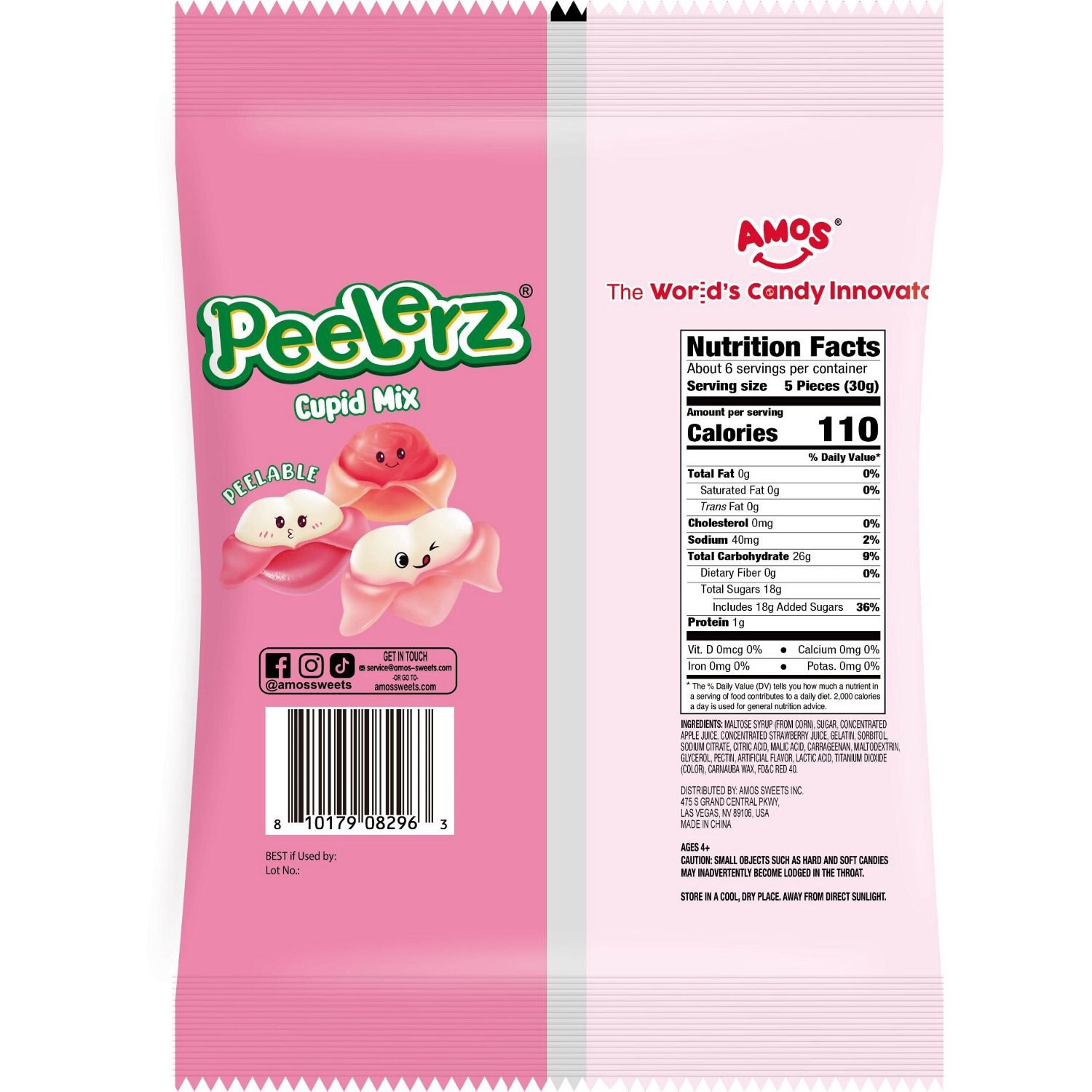 slide 2 of 2, Amos Sweets, Peelerz Hearts And Lips, 6.77 Oz, 6.77 oz