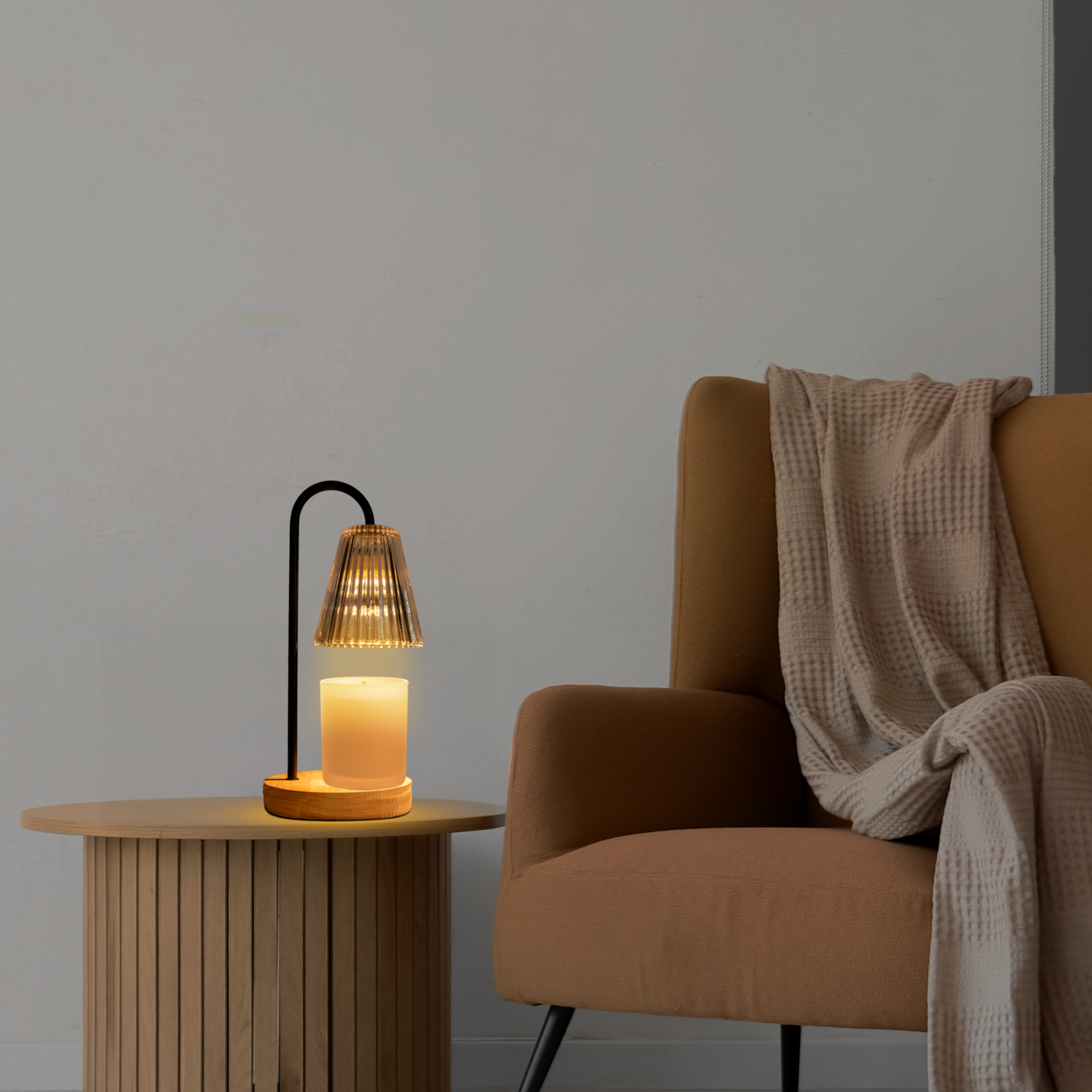 slide 2 of 2, Luze Candle Warmer Lamp Glass Amber Shade Verre Aura-Black Rod, 1 ct