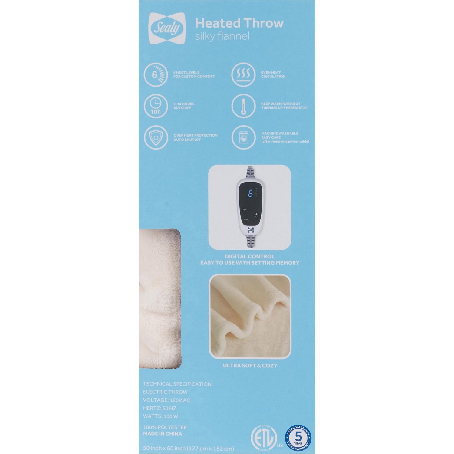 slide 3 of 4, Wayland Square Sealy Heated Plush Throw Blanket, Cream, 50 X 60 In, 1 ct