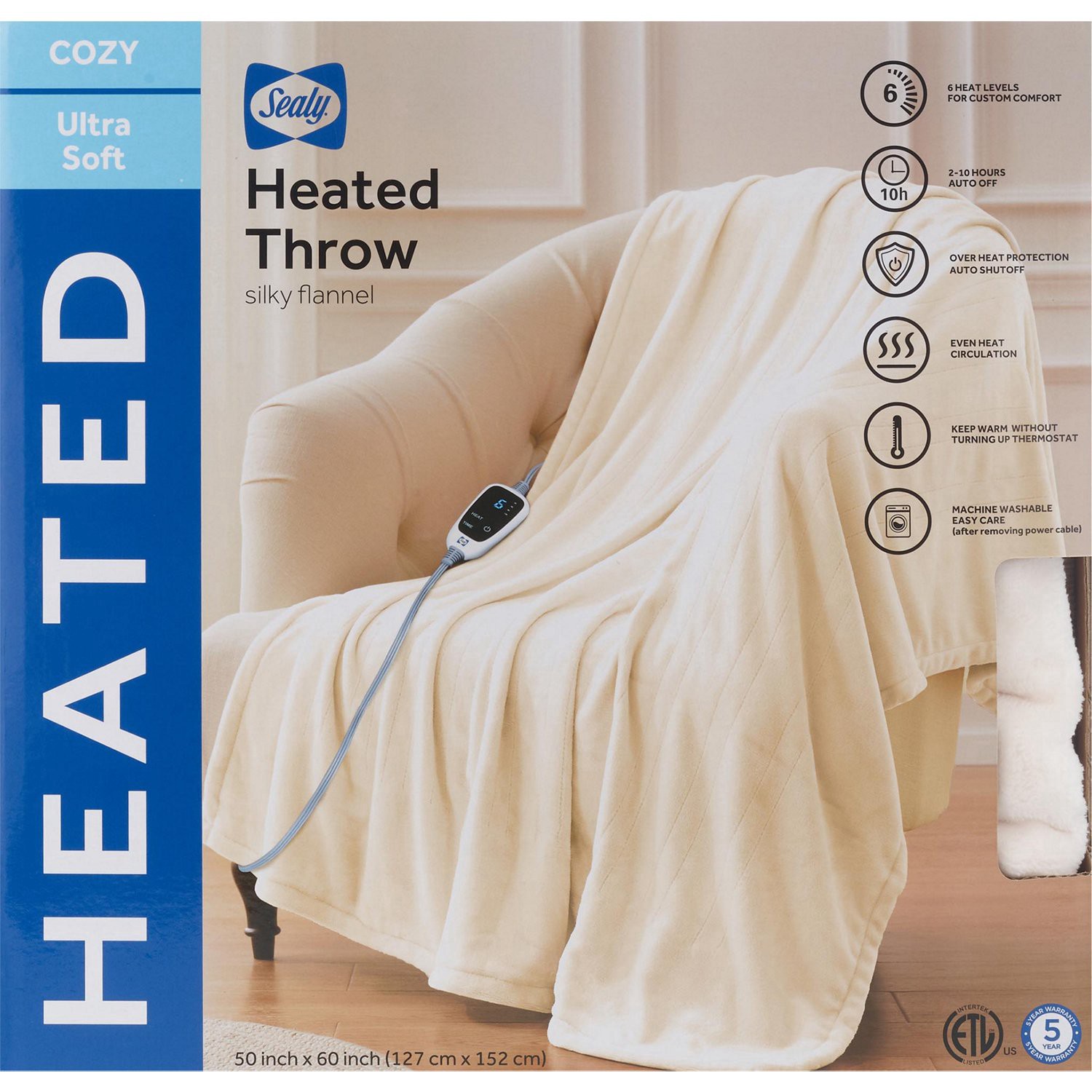 slide 1 of 4, Wayland Square Sealy Heated Plush Throw Blanket, Cream, 50 X 60 In, 1 ct