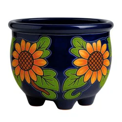 Blue Orange Pottery Molcajete Sunflower Planter