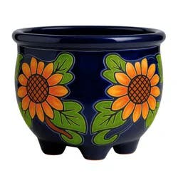 Blue Orange Pottery Molcajete Sunflower Planter