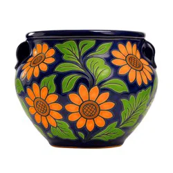 Blue Orange Pottery Traditional Sunflower Planter