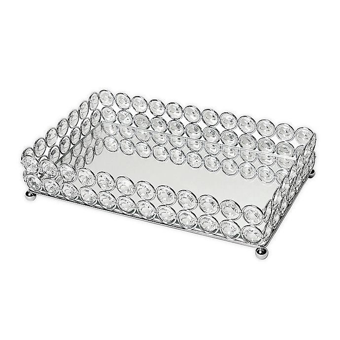 slide 1 of 8, Elegant Designs Elipse Crystal and Chrome Mirrored Vanity Tray, 1 ct