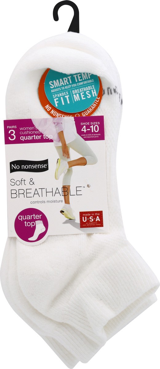 slide 1 of 10, No Nonsense Soft & Breathable Women's Cushioned Quarter Top 4-10 Socks 3 ea, 3 ct