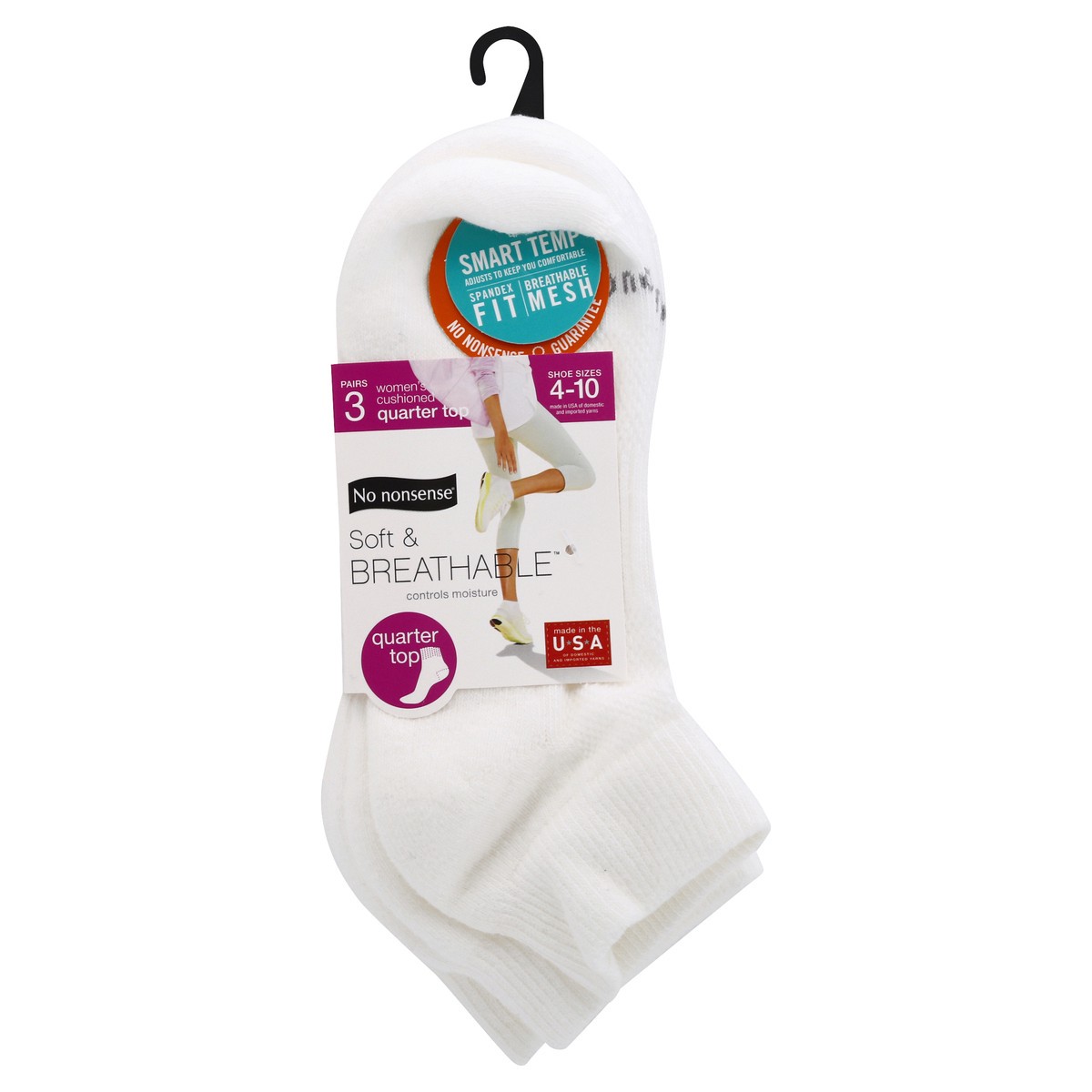 slide 6 of 10, No Nonsense Soft & Breathable Women's Cushioned Quarter Top 4-10 Socks 3 ea, 3 ct