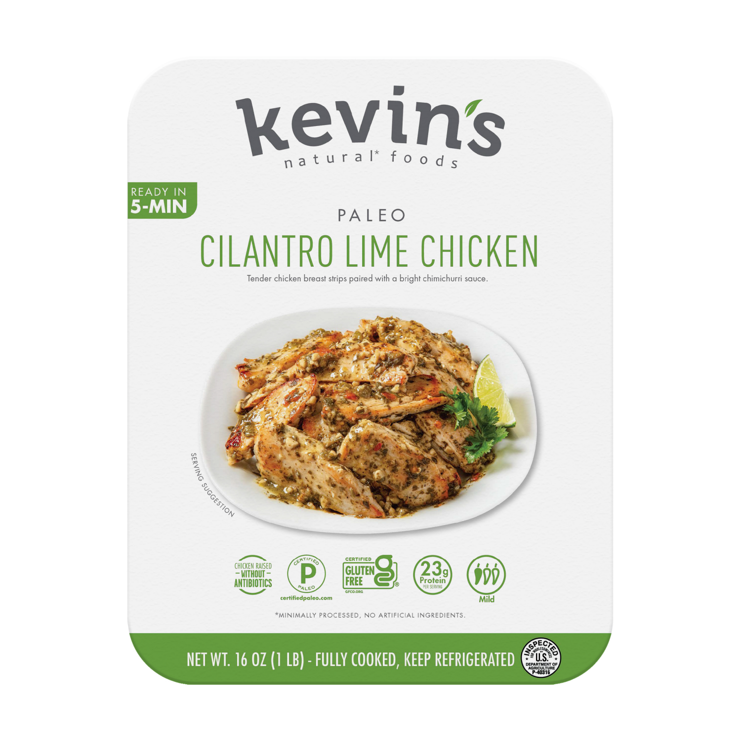 slide 1 of 2, Kevin's Natural Foods Paleo Cilantro Lime Chicken with a Bright Chimichurri Sauce 16 oz, 16 oz