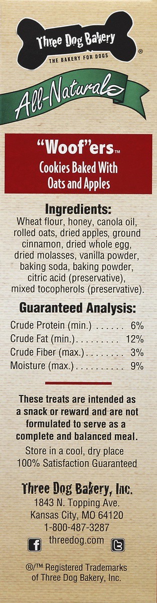 slide 2 of 5, Three Dog Bakery Soft Baked Classic Cookies Oats & Apples Treats for Dogs 13 oz, 13 oz
