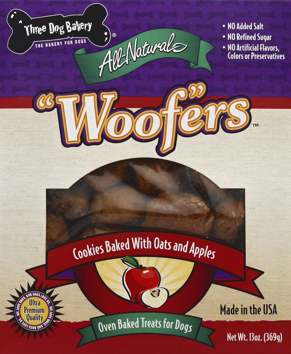 slide 3 of 5, Three Dog Bakery Soft Baked Classic Cookies Oats & Apples Treats for Dogs 13 oz, 13 oz
