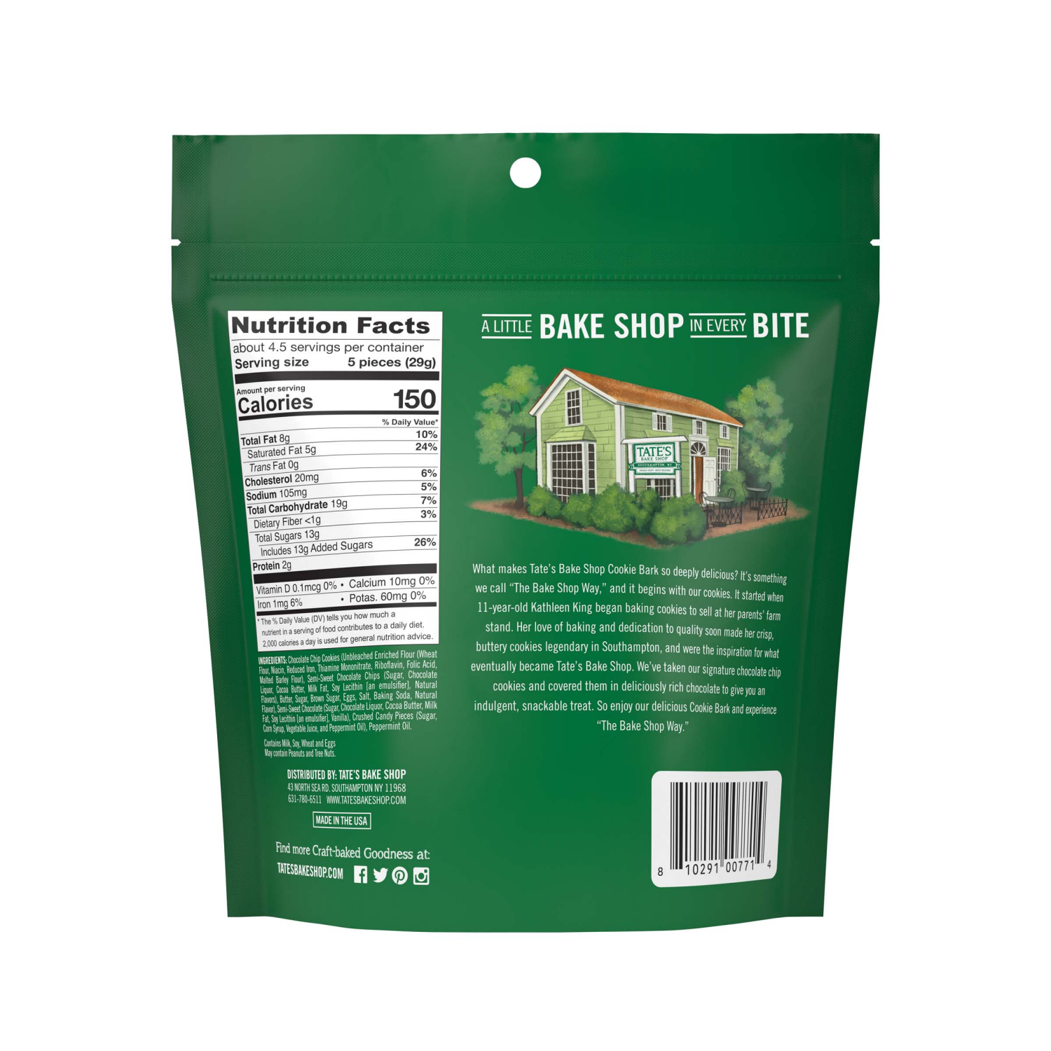 slide 5 of 5, Tate's Bake Shop Holiday Cookie Bark, Chocolate Chip Cookies with Dark Chocolate and Peppermint, Limited Edition, 4.6 oz, 4.64 oz