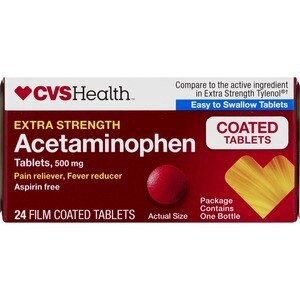 slide 1 of 1, Cvs Health Extra Strength Acetaminophen Pain Reliever & Fever Reducer 500 Mg Tablets, 24 Ct, 1 ct