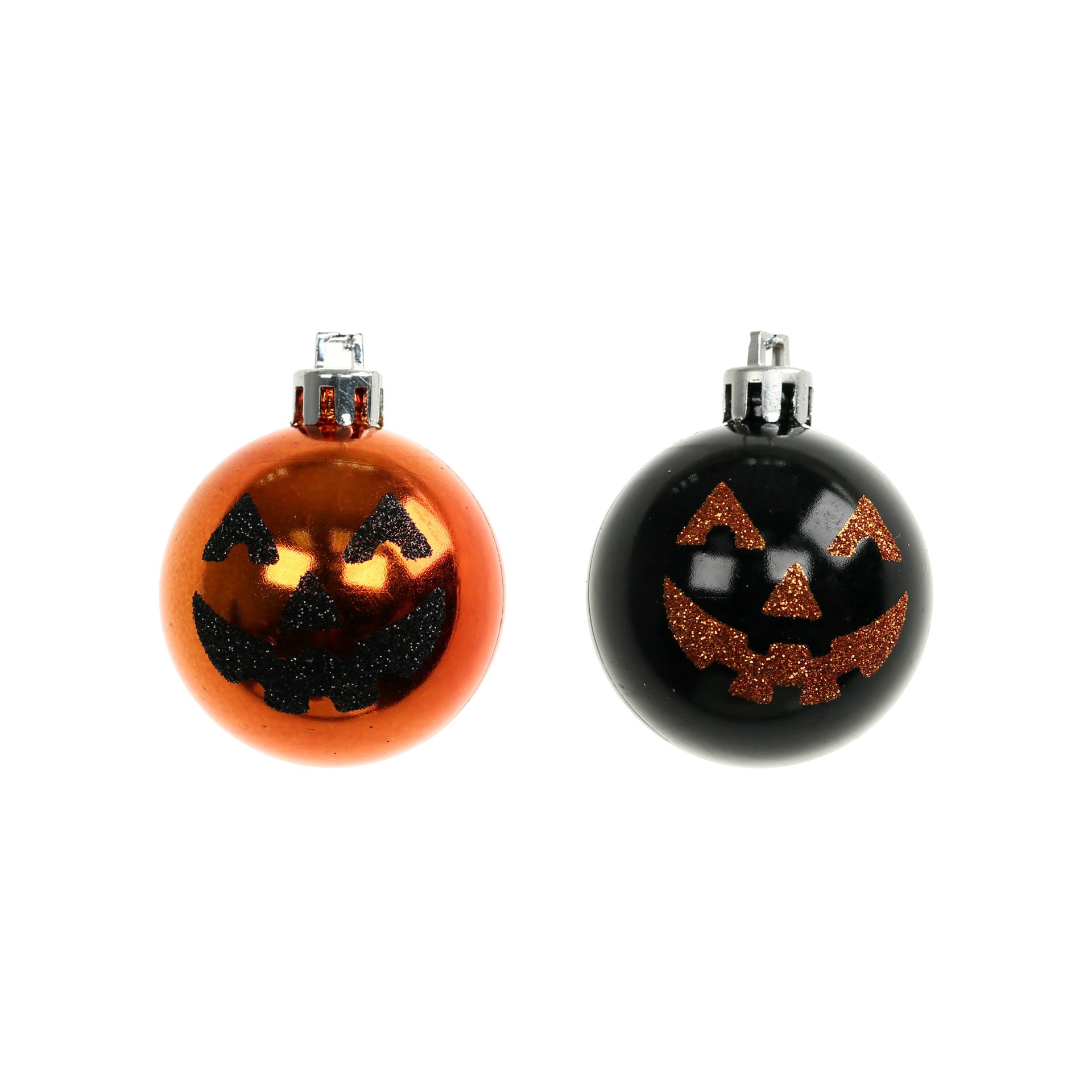 slide 3 of 3, 2.25" Black & Orange Pumpkin Face Plastic Ball Ornaments, 5ct. By Ashland, 5 ct