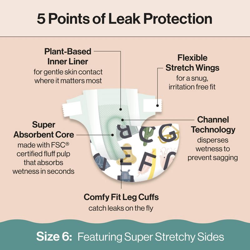 slide 4 of 8, The Honest Company Clean Conscious Disposable Diapers - Four Print Pack - Size 6 - 68ct, 6 x 68 ct