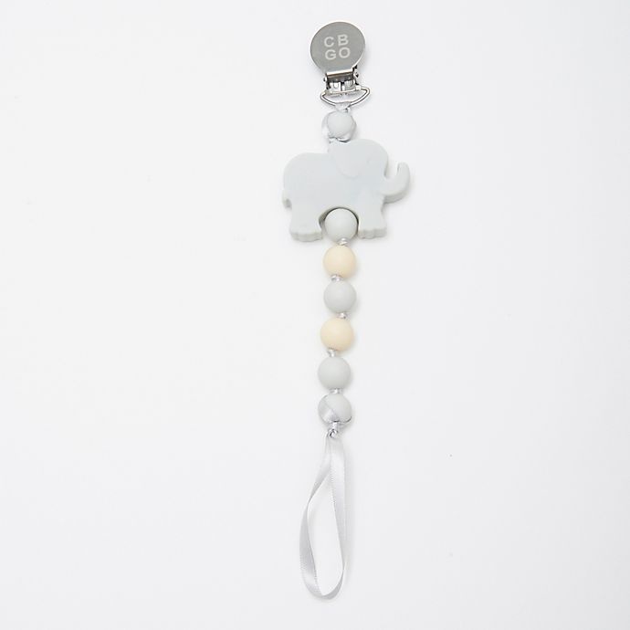 slide 3 of 3, chewbeads Elephant Where's the Pacifier?" Clip - Light Grey", 1 ct