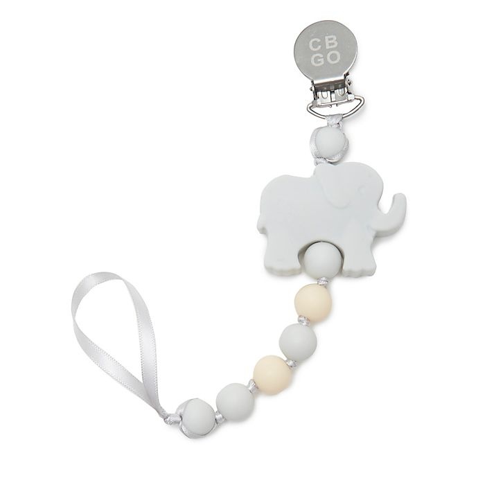 slide 1 of 3, chewbeads Elephant Where's the Pacifier?" Clip - Light Grey", 1 ct