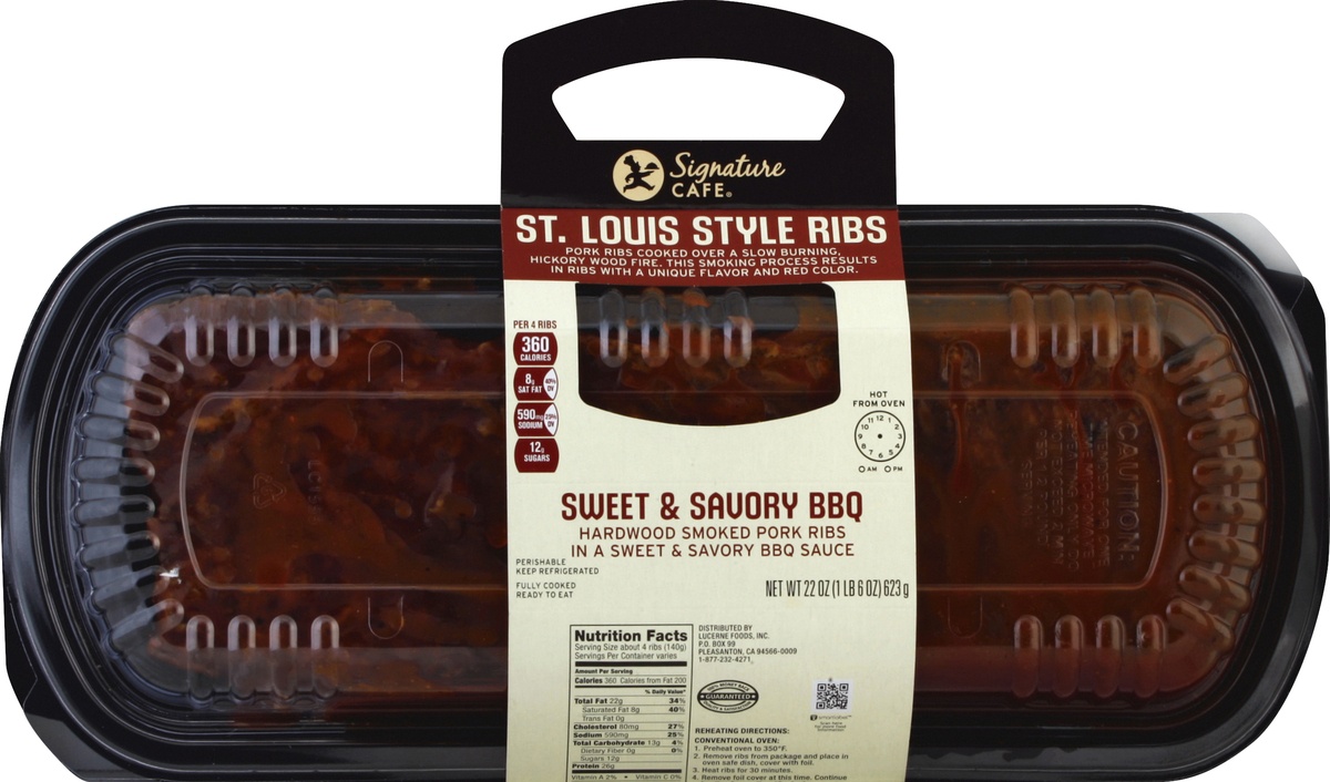 slide 2 of 4, Signature Cafe Sc Ribs Sweet Savory Sauce Full Rack Hot, 22 oz