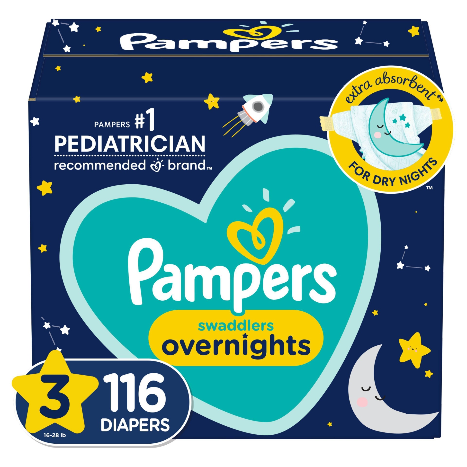slide 1 of 7, Pampers Swaddlers Overnights Diapers Enormous Pack - Size 3 - 116ct, 116 ct