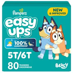Pampers Easy Ups Bluey Training Underwear - Size 5T-6T - 80ct: All-Night Protection Zone, Easy-Open Sides