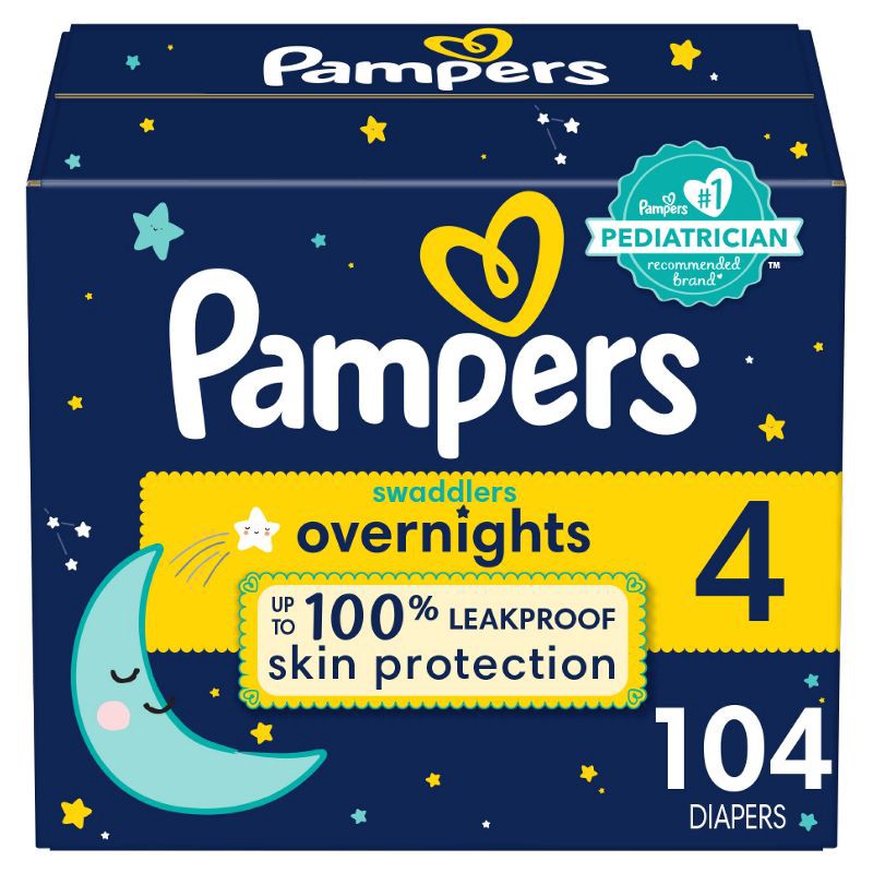 slide 1 of 6, Pampers Swaddlers Overnights Diapers Enormous Pack - Size 4 - 104ct, 104 ct