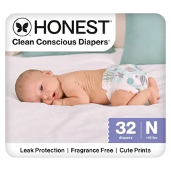 Honest Lil' Peanut Multicolored Giraffes Newborn Diapers (Up to 10 lbs (4.5 kg)) 32 Each