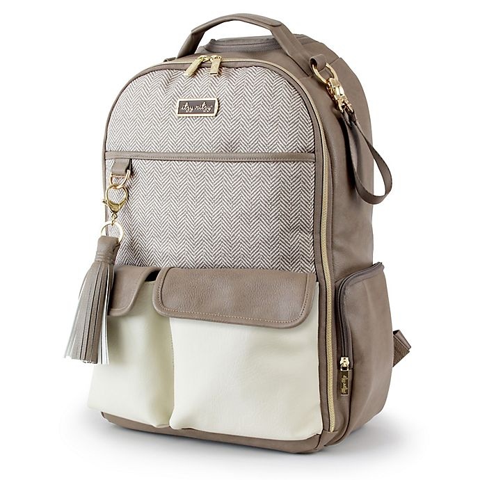 slide 9 of 17, Itzy Ritzy Backpack Diaper Bag - Herringbone Taupe, 1 ct