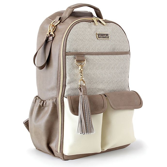 slide 10 of 17, Itzy Ritzy Backpack Diaper Bag - Herringbone Taupe, 1 ct