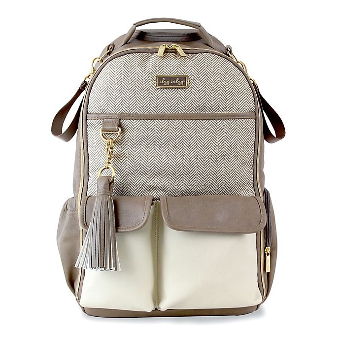 slide 1 of 17, Itzy Ritzy Backpack Diaper Bag - Herringbone Taupe, 1 ct