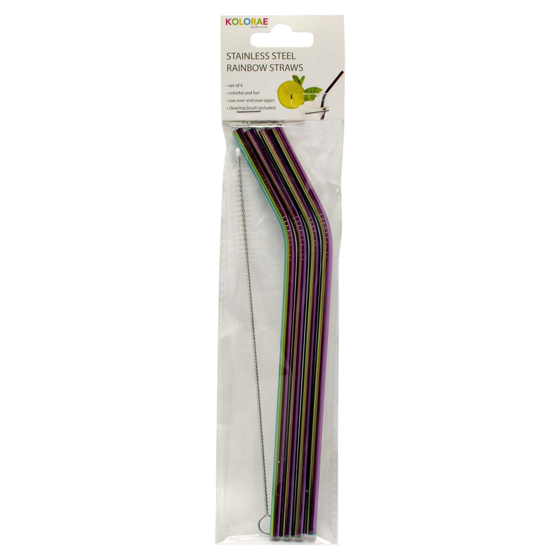 Kolorae Stainless Steel Rainbow Bent Straws, Set of 4 1 ct Shipt