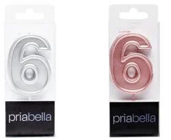 PRIABELLA METALLIC BIRTHDAY CANDLE SILVER/ROSE 6 ASSORTED