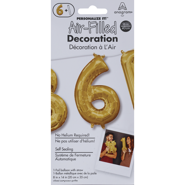 slide 1 of 1, Rainbow Balloons Air Balloon Num #6 Gold, 1 ct