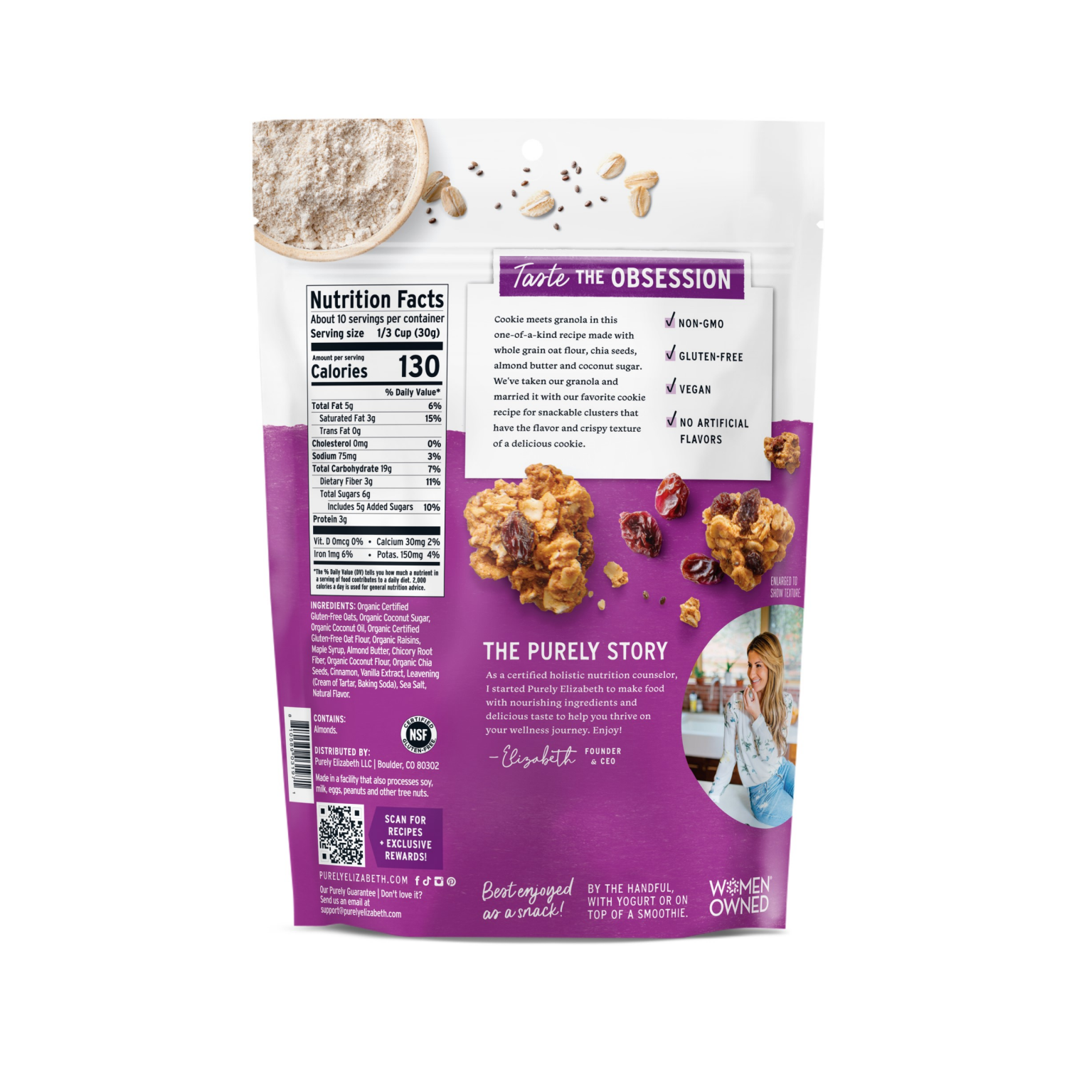 slide 8 of 8, Purely Elizabeth Oatmeal Raisin Cookie Granola Gluten-Free Non GMO 11 oz., 11 oz