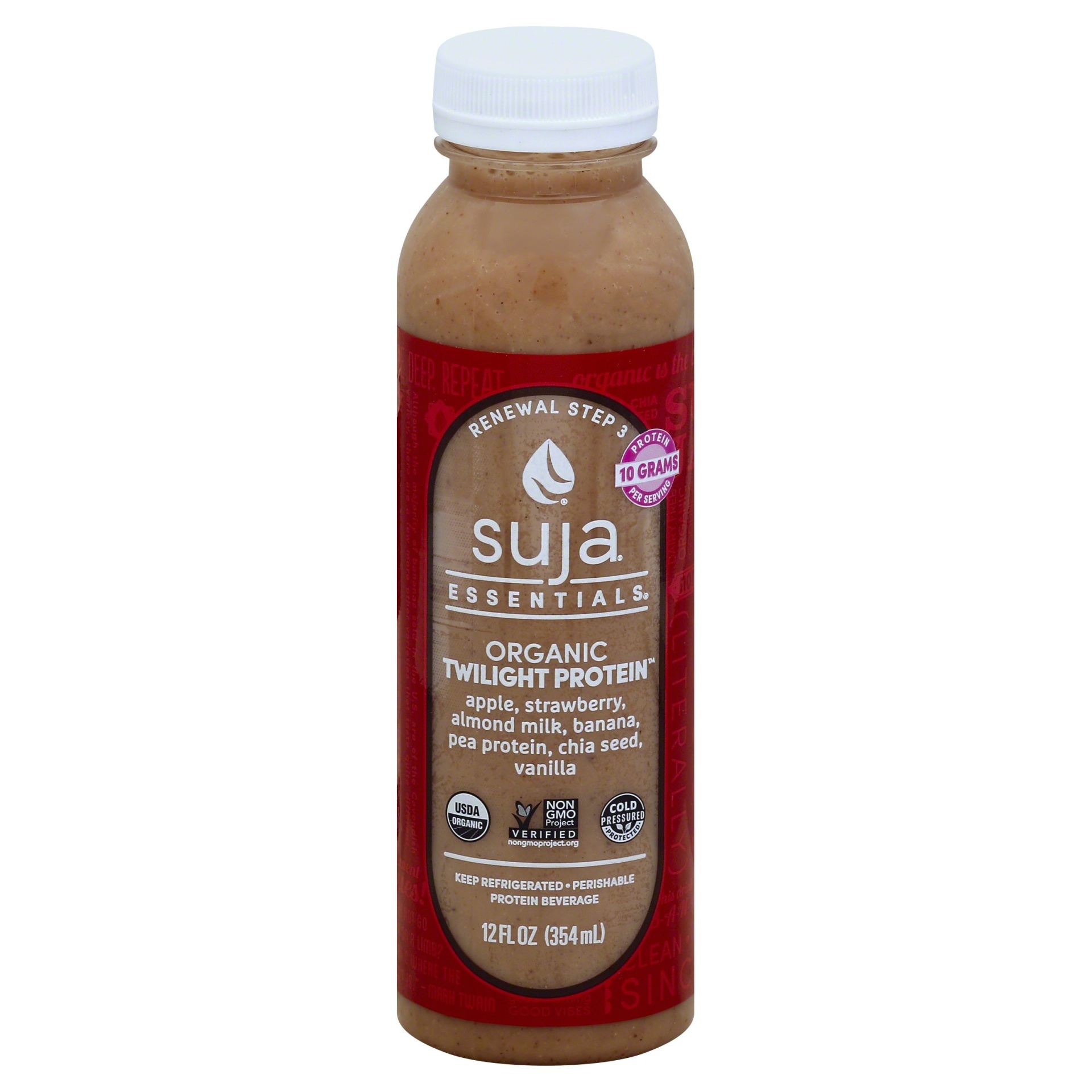 slide 1 of 1, Suja Twilight Protein Apple Inhale -Exhale Almond Milk Strawberry Organic, 12 oz