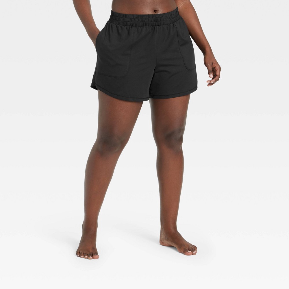 slide 2 of 6, Women's Mid-Rise Knit Shorts 5" - All in Motion Black M, 1 ct