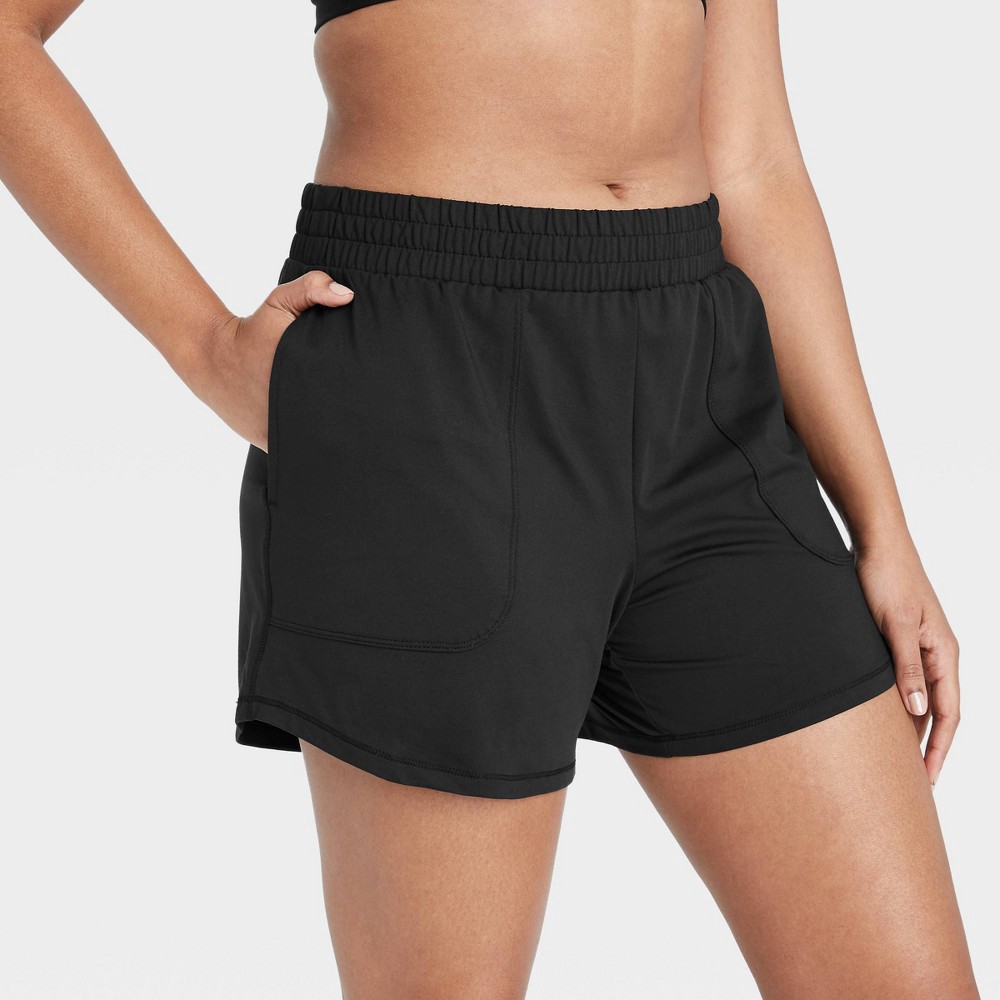 slide 5 of 6, Women's Mid-Rise Knit Shorts 5" - All in Motion Black M, 1 ct