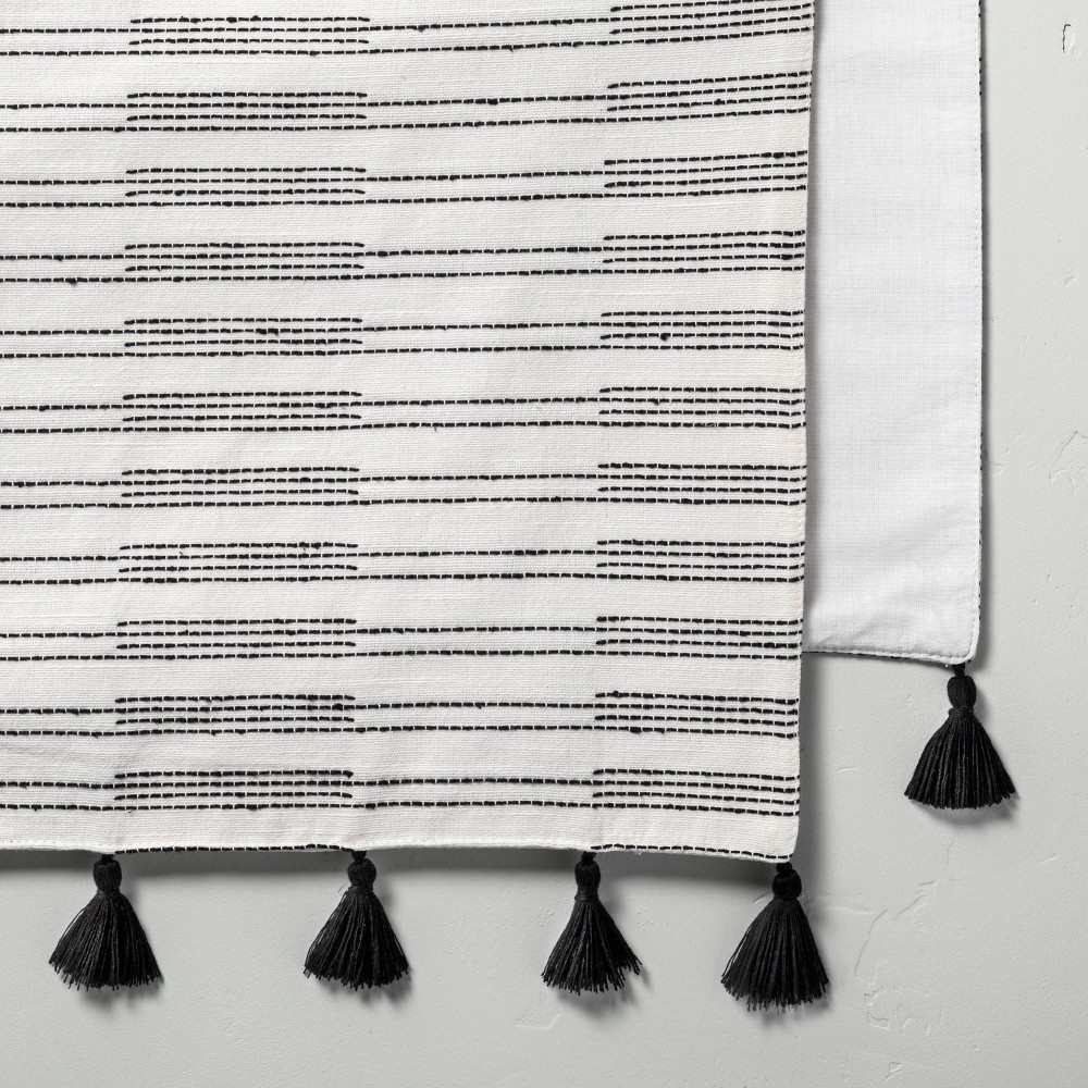 Broken Stripes Tassel Table Runner Black/Sour Cream Hearth & Hand