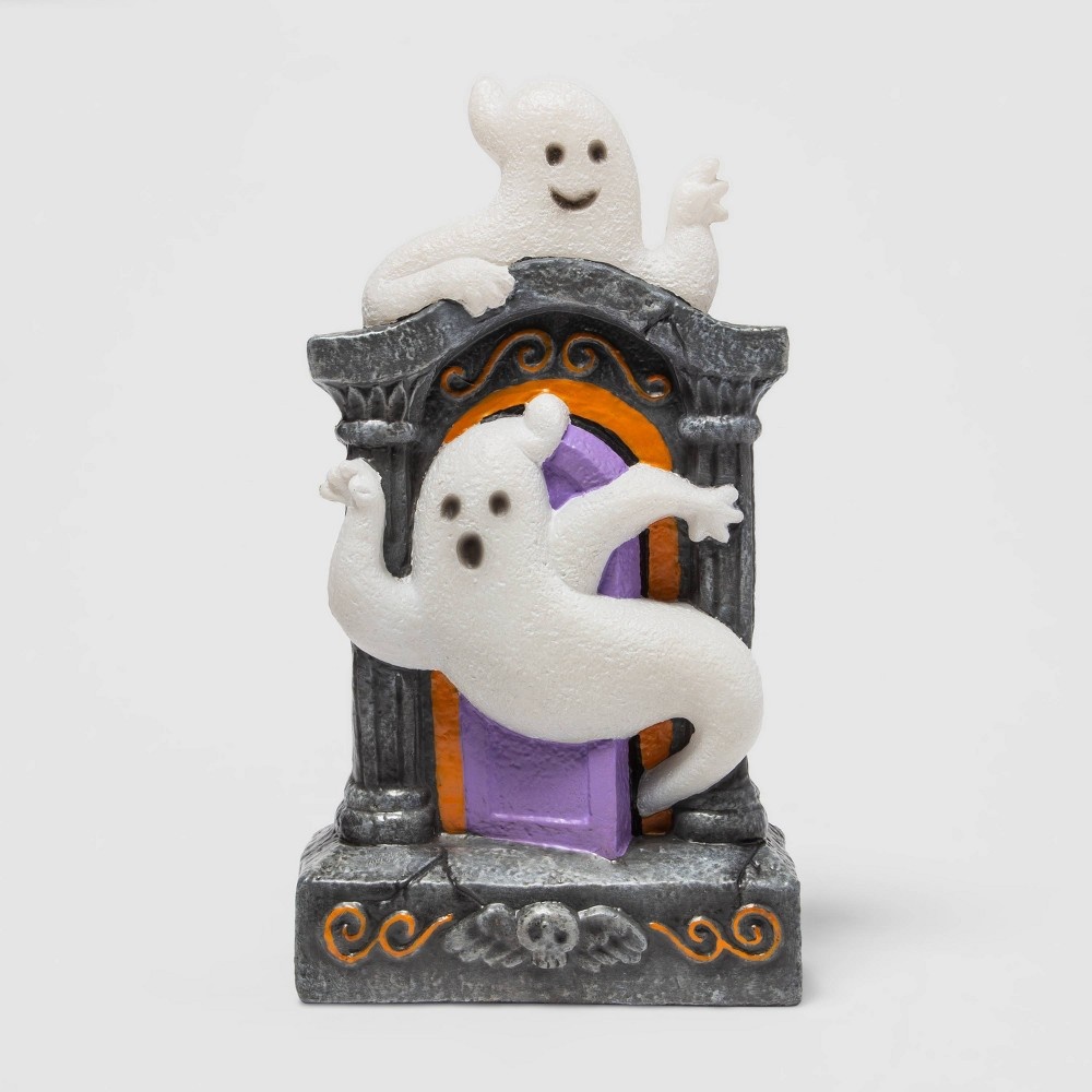 slide 3 of 3, Lit Tombstone with Ghost Halloween Decorative Scene Prop - Hyde & EEK! Boutique, 1 ct