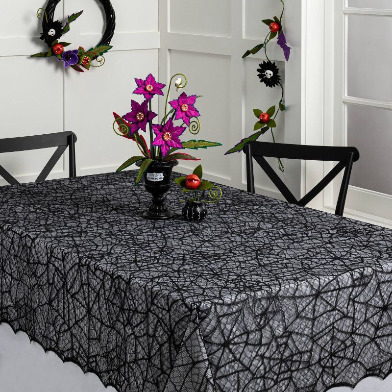 slide 2 of 3, 60"x84" Lace Halloween Tablecloth - Hyde and EEK! Boutique™: Eerie Cobweb Design, Polyester Fabric, Festive Dining Decor, 1 ct