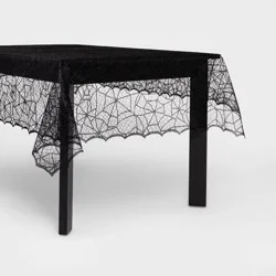 60"x84" Lace Halloween Tablecloth - Hyde and EEK! Boutique™: Eerie Cobweb Design, Polyester Fabric, Festive Dining Decor