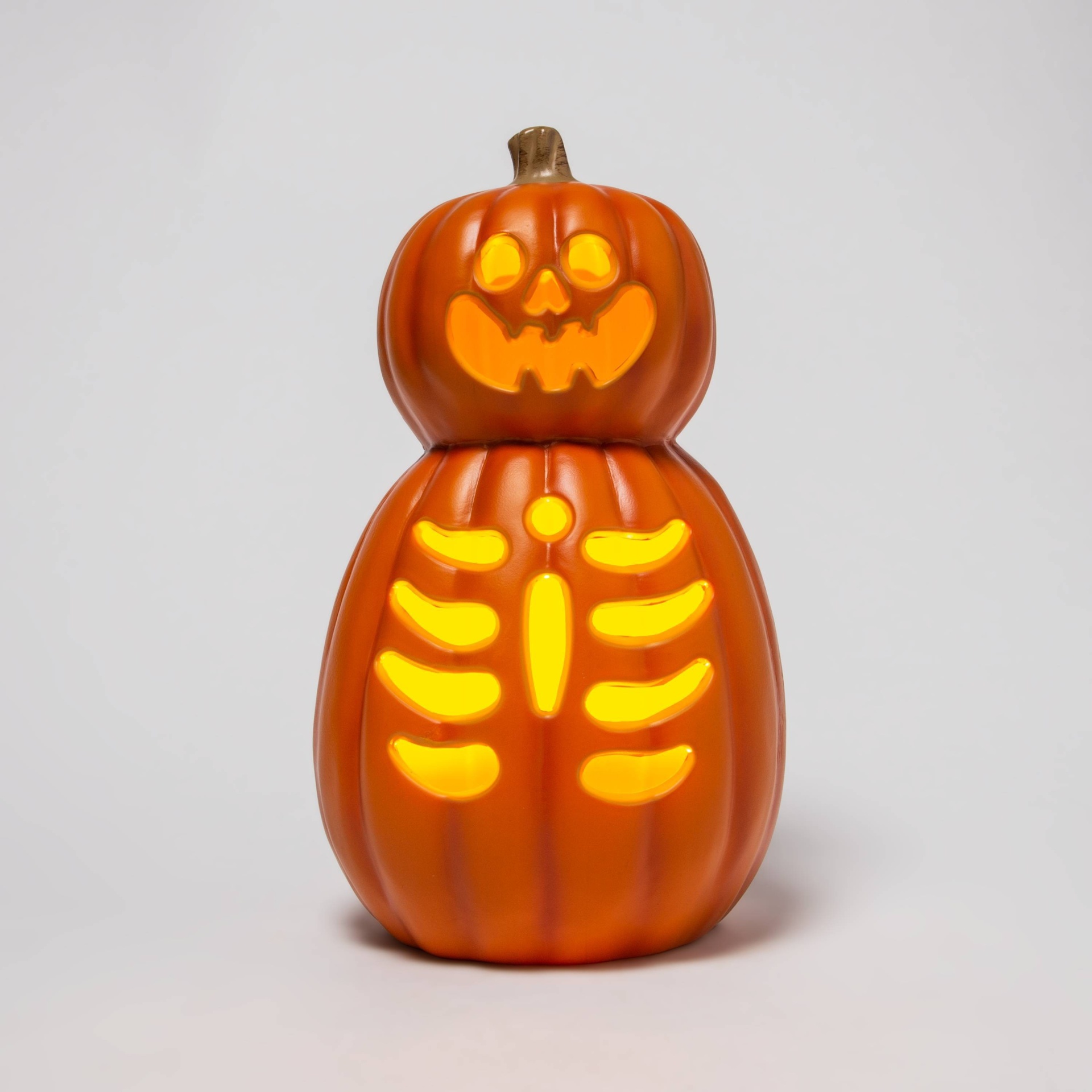slide 1 of 3, Lit Double Stack Pumpkin with Skeleton Halloween Decorative Prop - Hyde & EEK! Boutique, 1 ct
