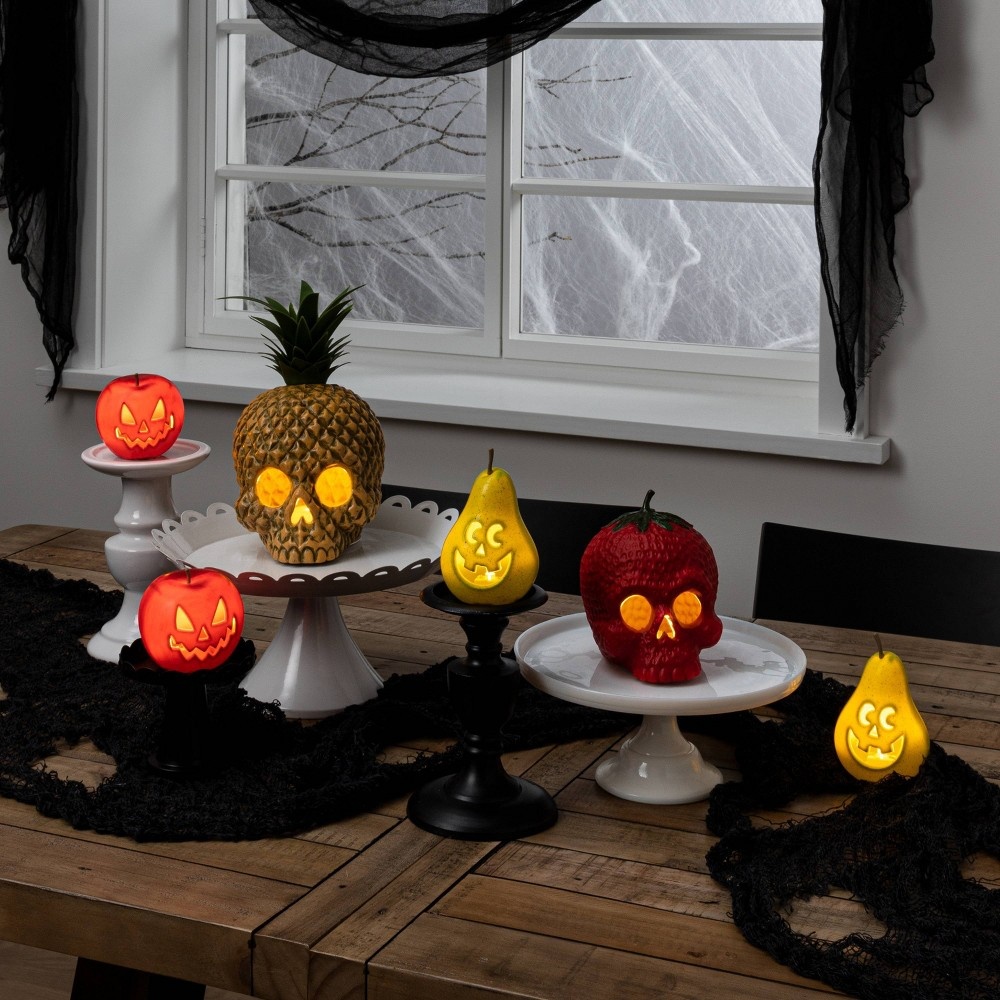 slide 2 of 3, Light Up Strawberry Skull Fruit Halloween Decorative Prop - Hyde & EEK! Boutique, 1 ct
