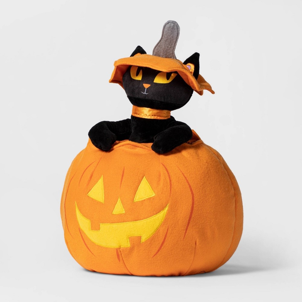 slide 3 of 3, Animated Cat Popping Out of Pumpkin Halloween Decorative Prop - Hyde & EEK! Boutique, 1 ct