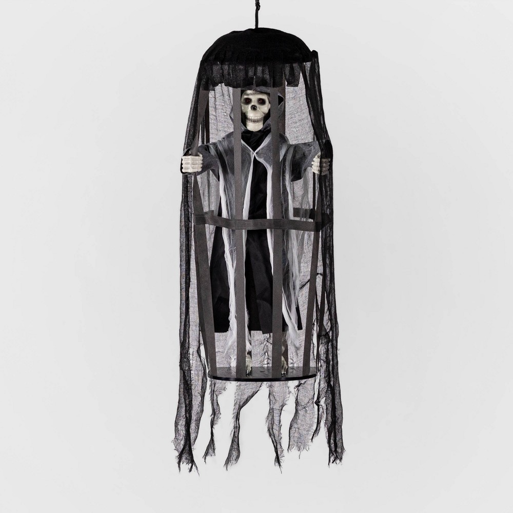 slide 3 of 4, Animated Skeleton in a Cage Halloween Decorative Mannequin - Hyde & EEK! Boutique, 1 ct