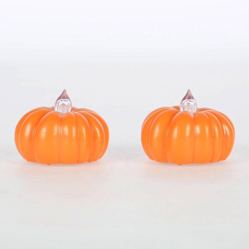 slide 1 of 1, 2pk LED Pumpkin Shaped Halloween Tea Lights - Hyde & EEK! Boutique, 2 ct
