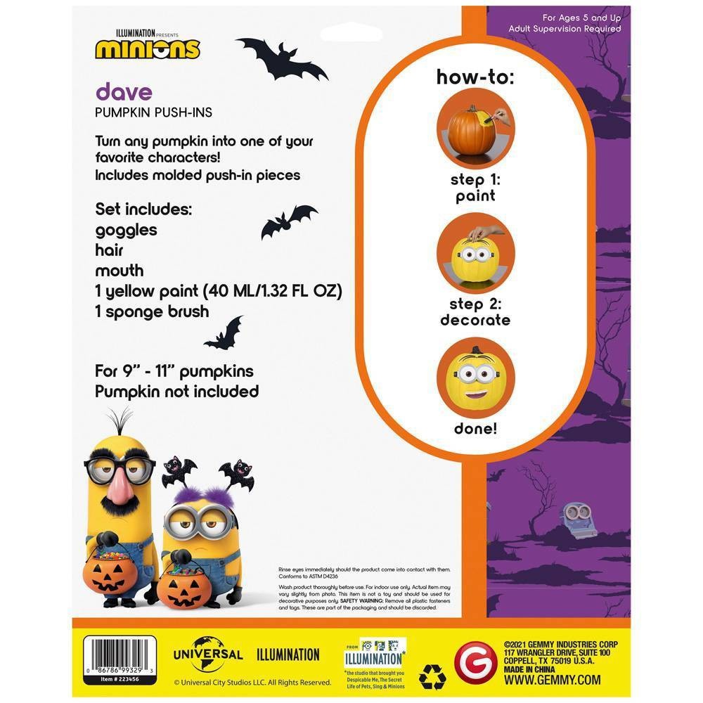 slide 4 of 4, Despicable Me Minion Dave Halloween Pumpkin Push-In Decorating Kit, 1 ct