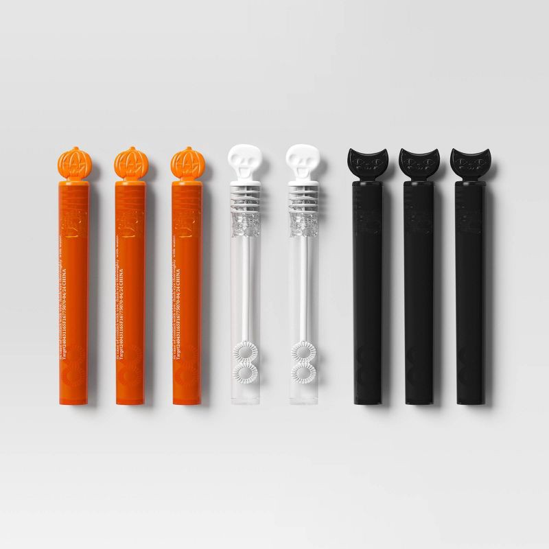 slide 1 of 3, 8ct Cat Skull Pumpkin Bubble Sticks - Hyde & EEK! Boutique™: Cat, Skull, Pumpkin Toppers, Multicolor, 8 ct